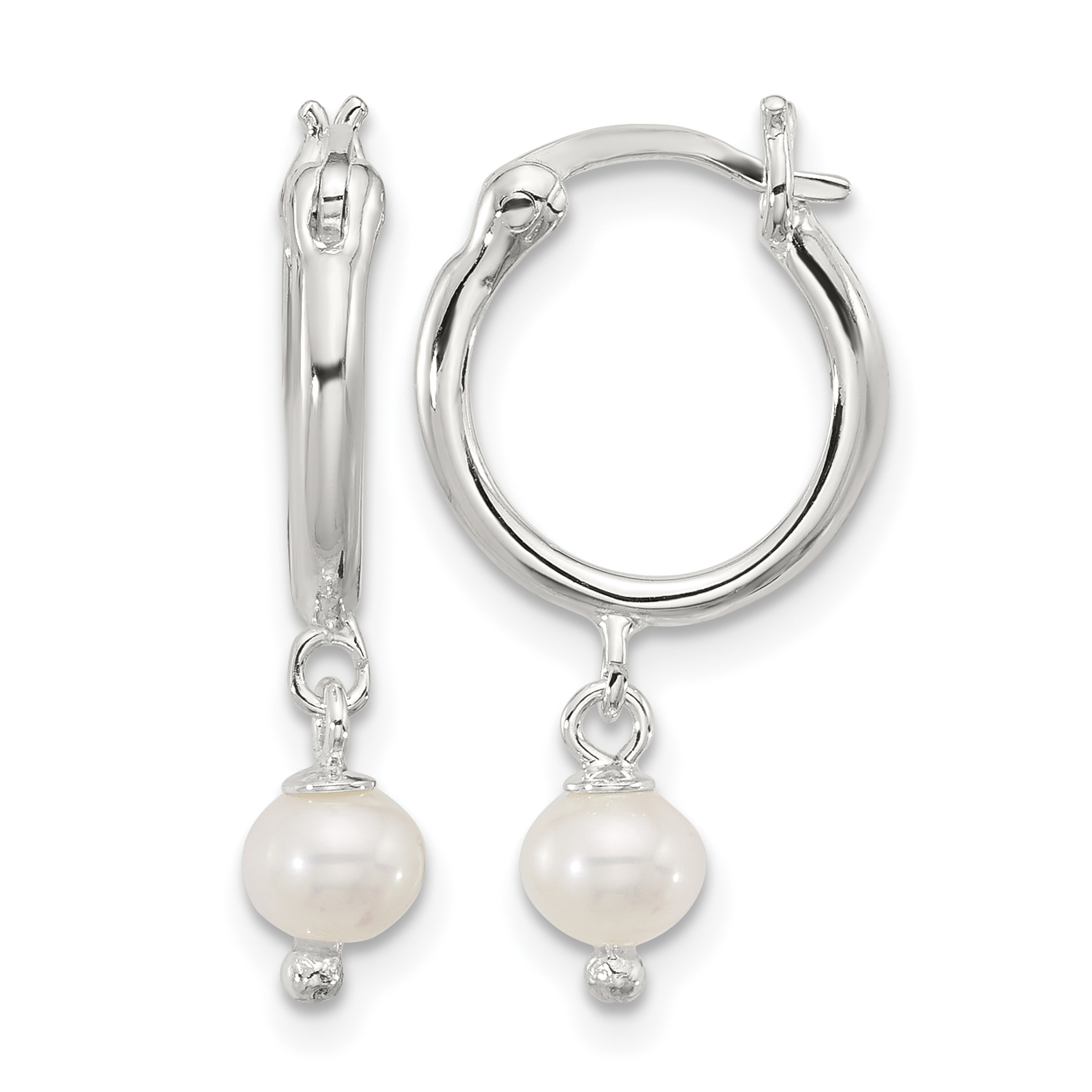 Sterling Silver Polished FWC Pearl Dangle Round Hoop Earrings (QE17237)