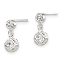 Sterling Silver Polished Round CZ Bezel Set Post Dainty Dangle Earrings view 2