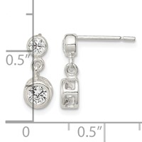 Sterling Silver Polished Round CZ Bezel Set Post Dainty Dangle Earrings view 4