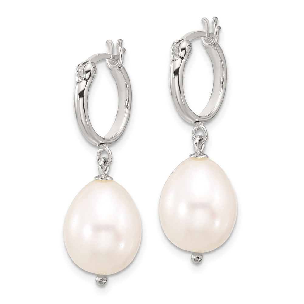 Sterling Silver Polished Teardrop FWC Pearl Dangle Round Hoop Earrings (QE17242)