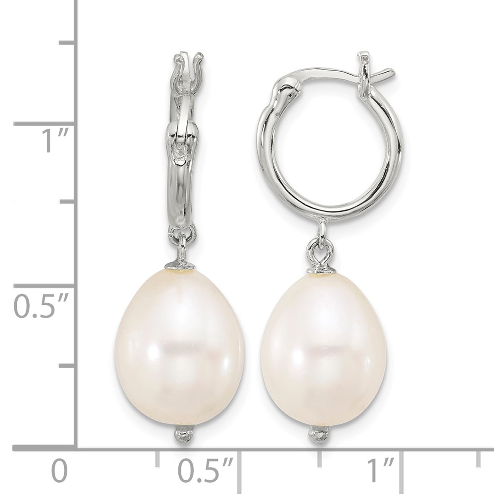 Sterling Silver Polished Teardrop FWC Pearl Dangle Round Hoop Earrings (QE17242)