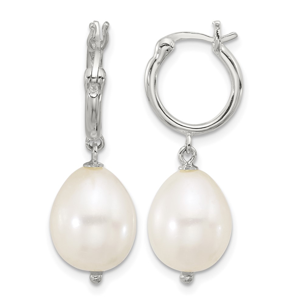 Sterling Silver Polished Teardrop FWC Pearl Dangle Round Hoop Earrings (QE17242)