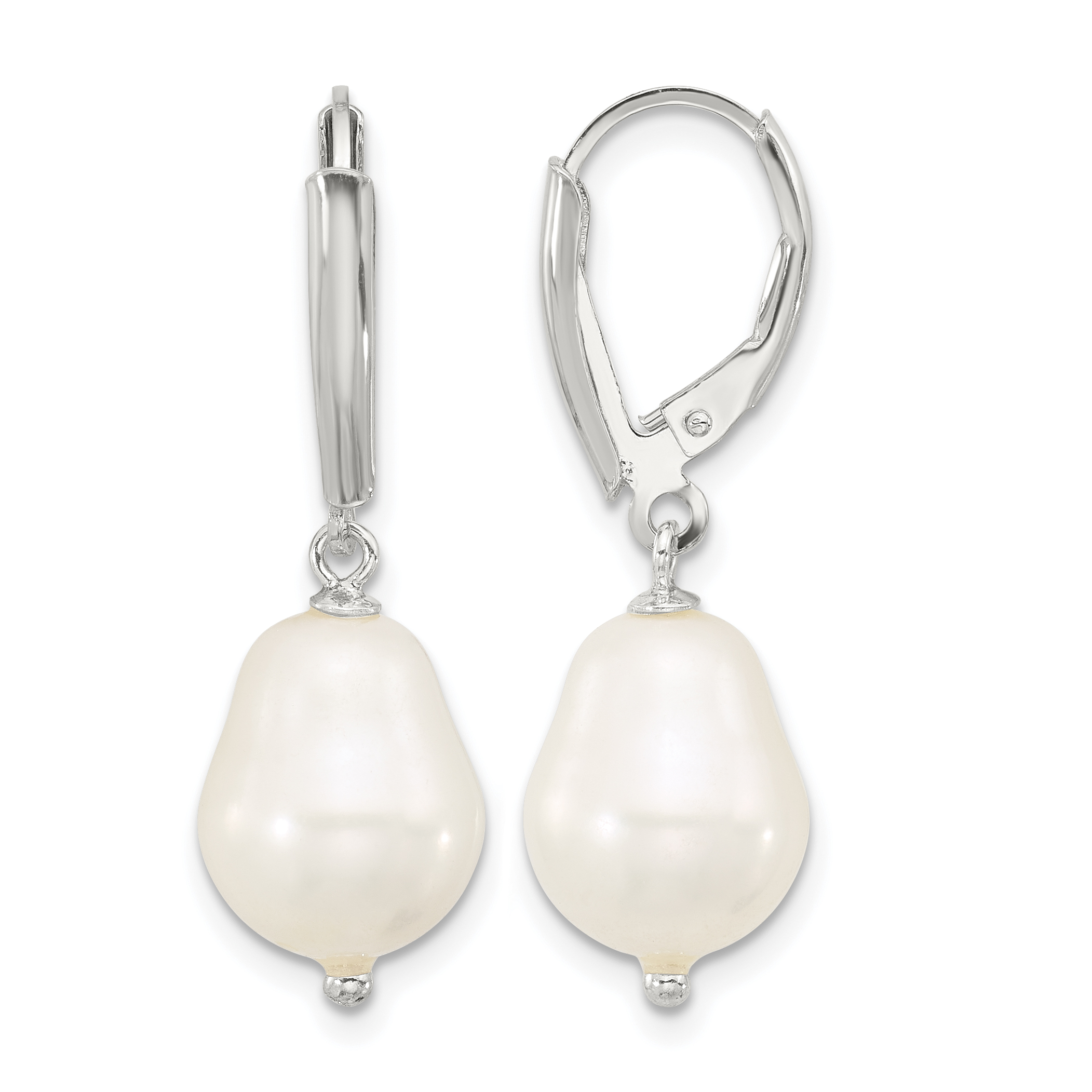 Sterling Silver Polished Teardrop FWC Pearl Leverback Dangle Earrings (QE17243)