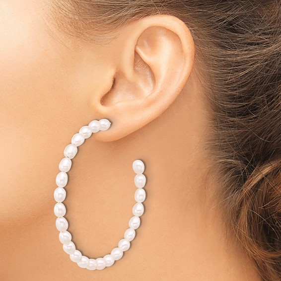 Sterling Silver FWC Pearl Hoop Earrings