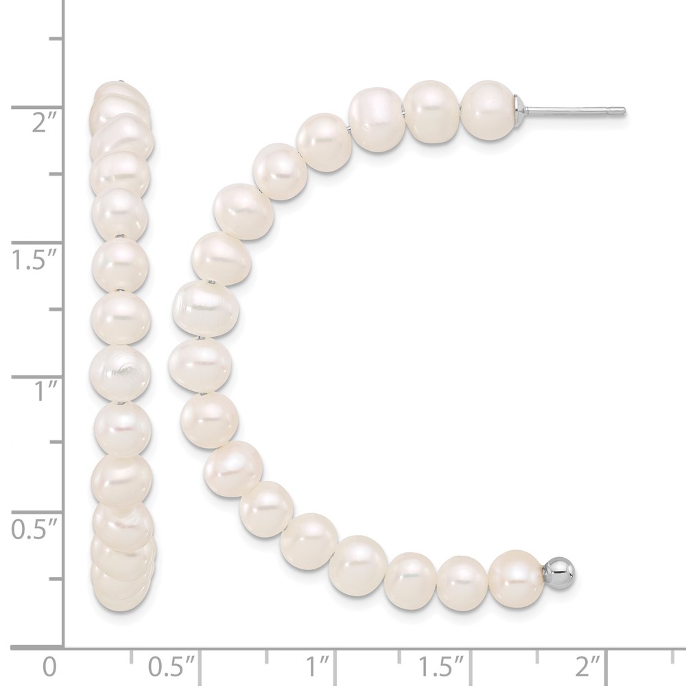 Sterling Silver Rhodium-plated 5-6mm White Semi-Round Freshwater Cultured Pearl Post J-Hoop Earrings (QE17247)