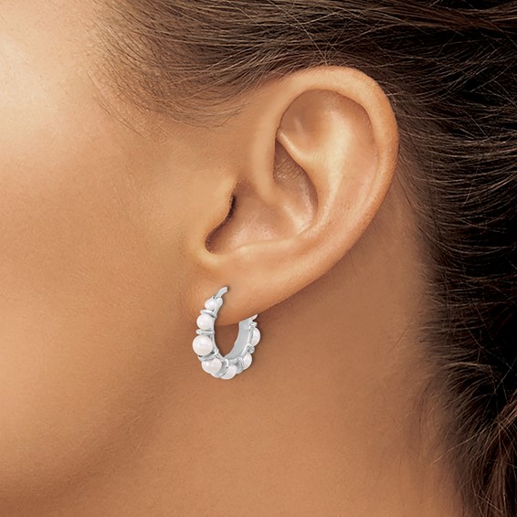 Sterling Silver Rhodium-plated 2-5mm White Button Freshwater Cultured Pearl Round Hoop Earrings