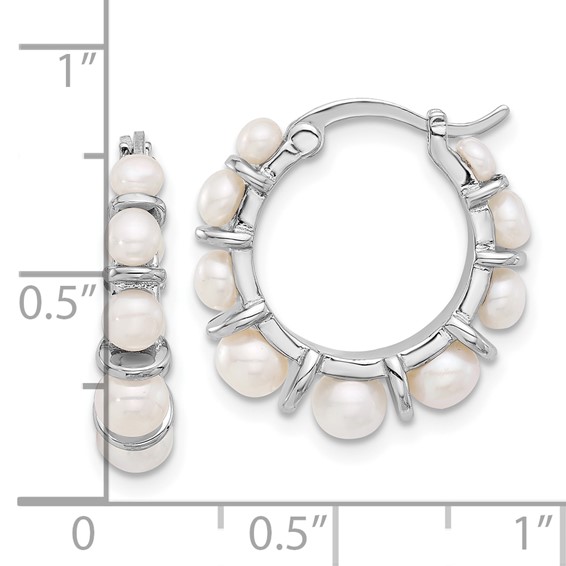 Sterling Silver Rhodium-plated 2-5mm White Button Freshwater Cultured Pearl Round Hoop Earrings