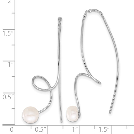 Sterling Silver Rhodium-plated 6-7mm White Button Freshwater Cultured Pearl Twisted Threader Earrings