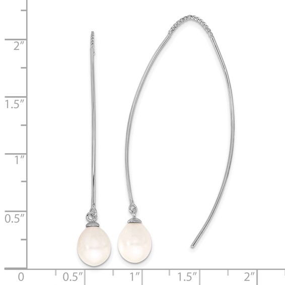 Sterling Silver Rhodium-plated 7-8mm White Teardrop Freshwater Cultured Pearl Threader Earrings