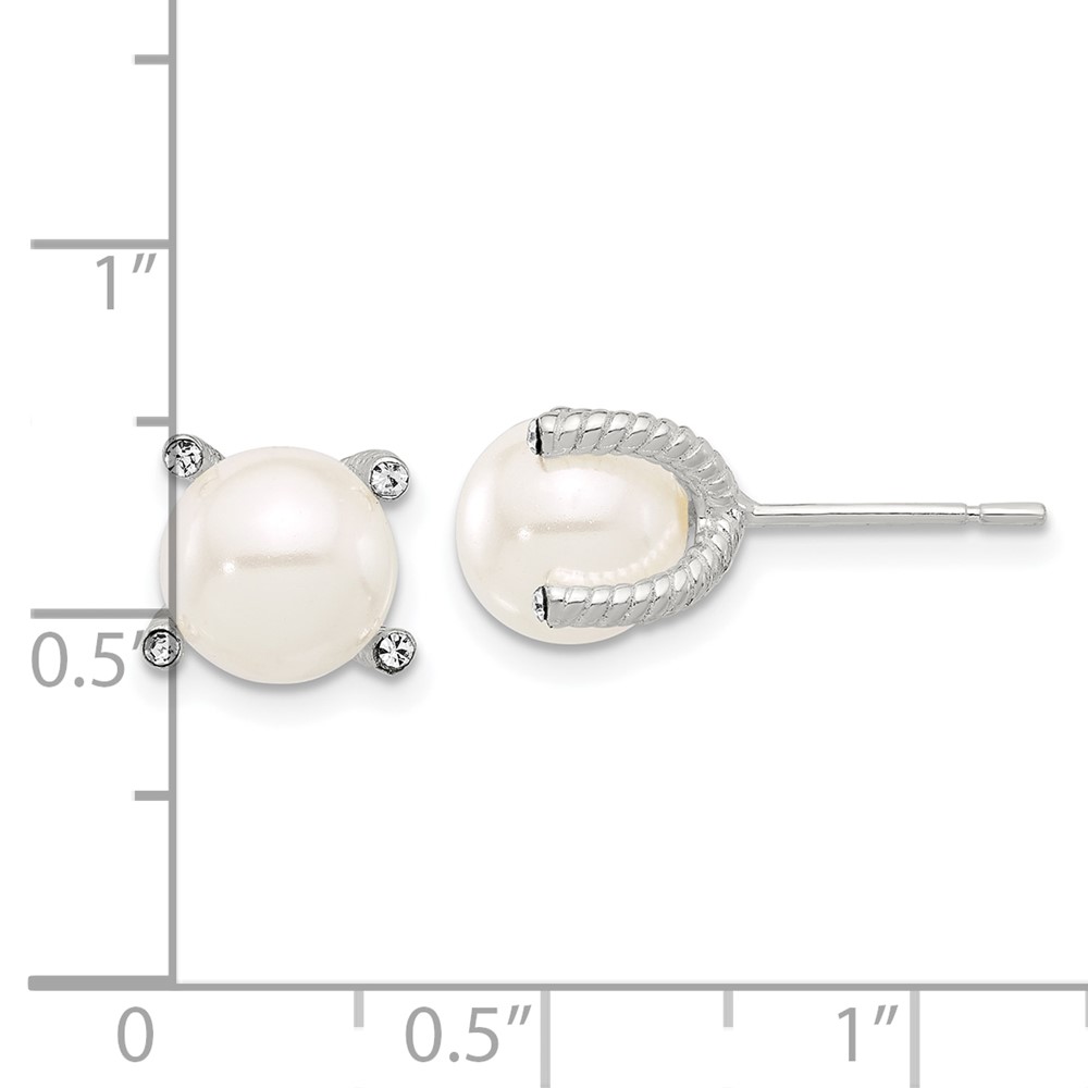 Sterling Silver Polished/Twisted CZ and Synthetic Pearl Post Earrings (QE17260)