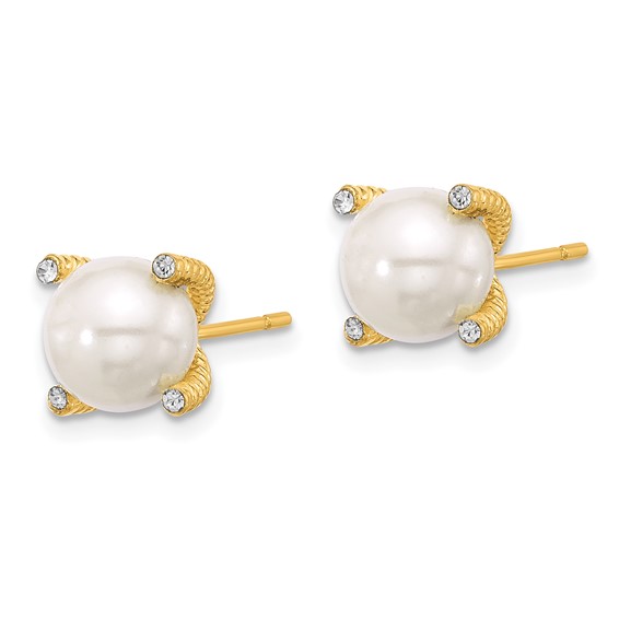 Sterling Silver Imitation Pearl & CZ Post Earrings