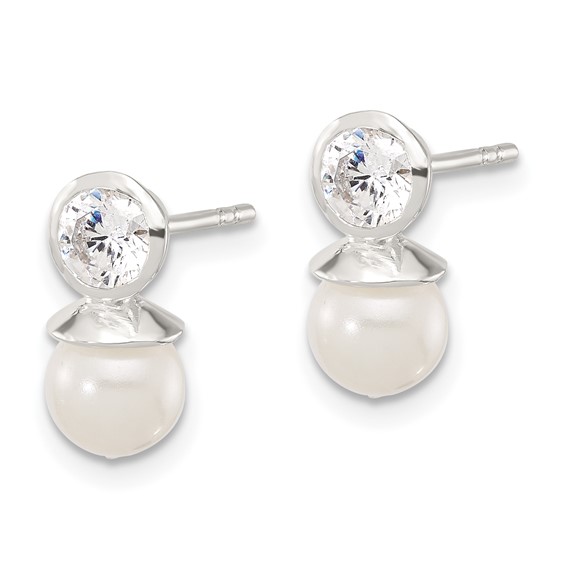 Sterling Silver CZ and Glass Pearl Earring
