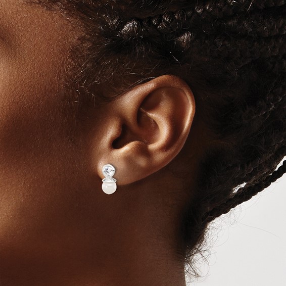 Sterling Silver CZ and Glass Pearl Earring