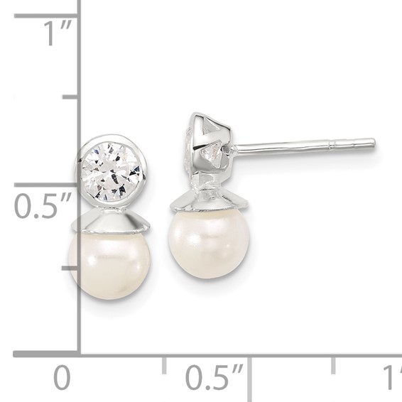 Sterling Silver CZ and Glass Pearl Earring