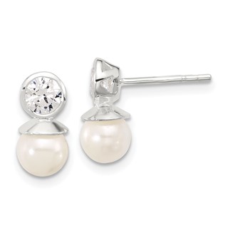 Sterling Silver CZ and Glass Pearl Earring
