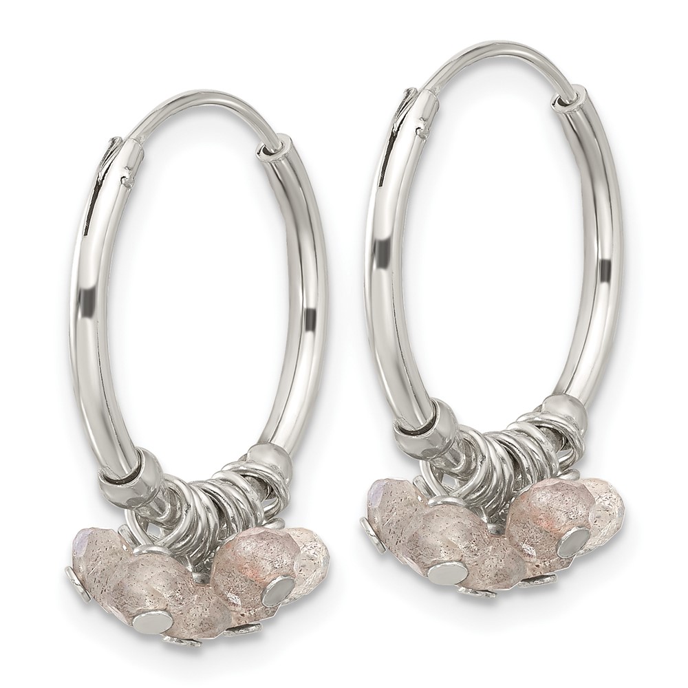 Sterling Silver Polished Labradorite Beaded Endless Round Hoop Earrings (QE17282)