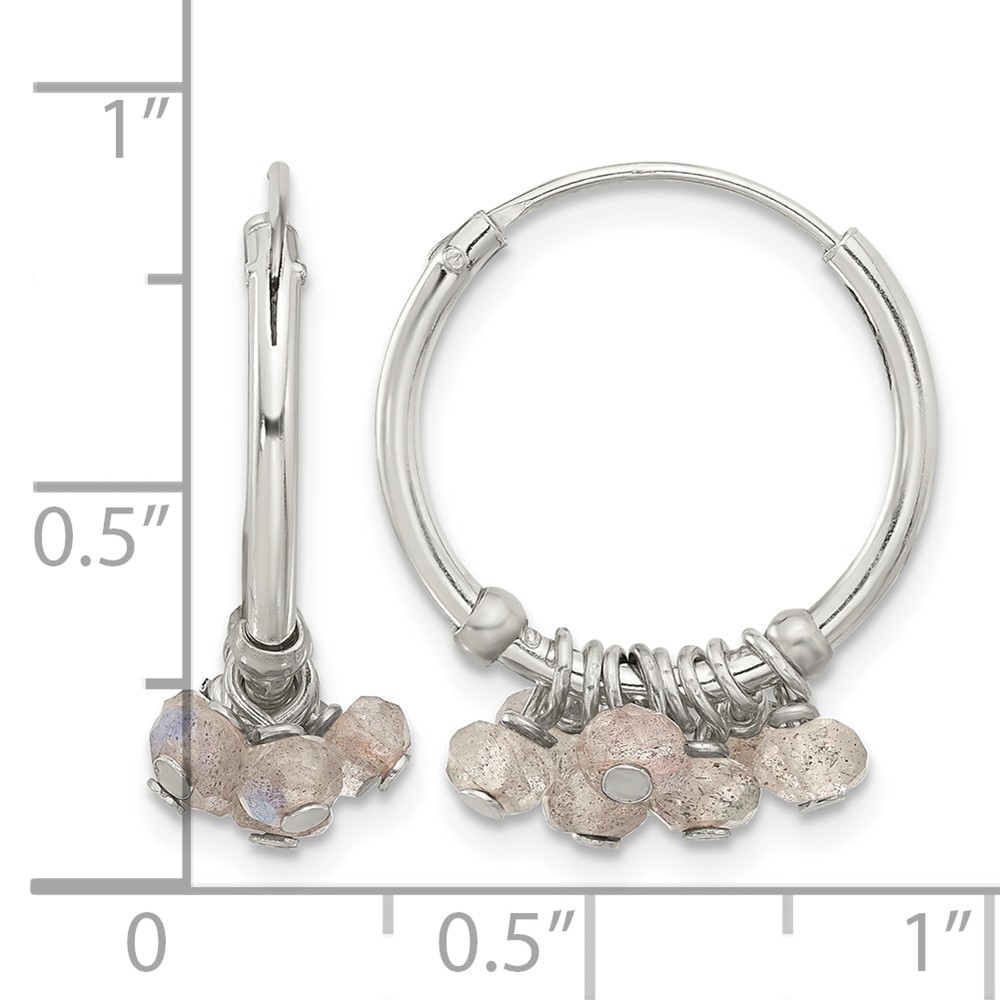 Sterling Silver Polished Labradorite Beaded Endless Round Hoop Earrings (QE17282)