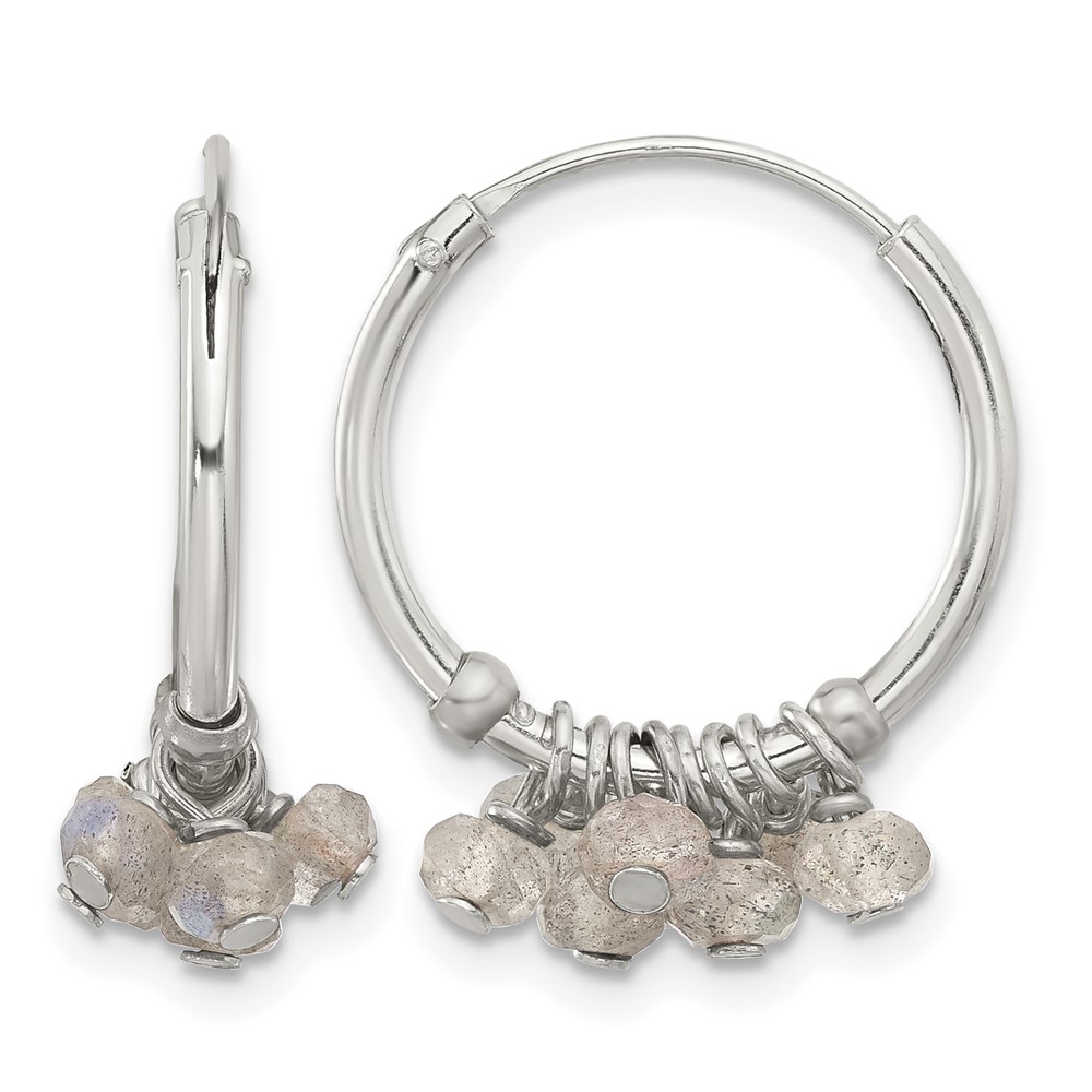 Sterling Silver Polished Labradorite Beaded Endless Round Hoop Earrings (QE17282)
