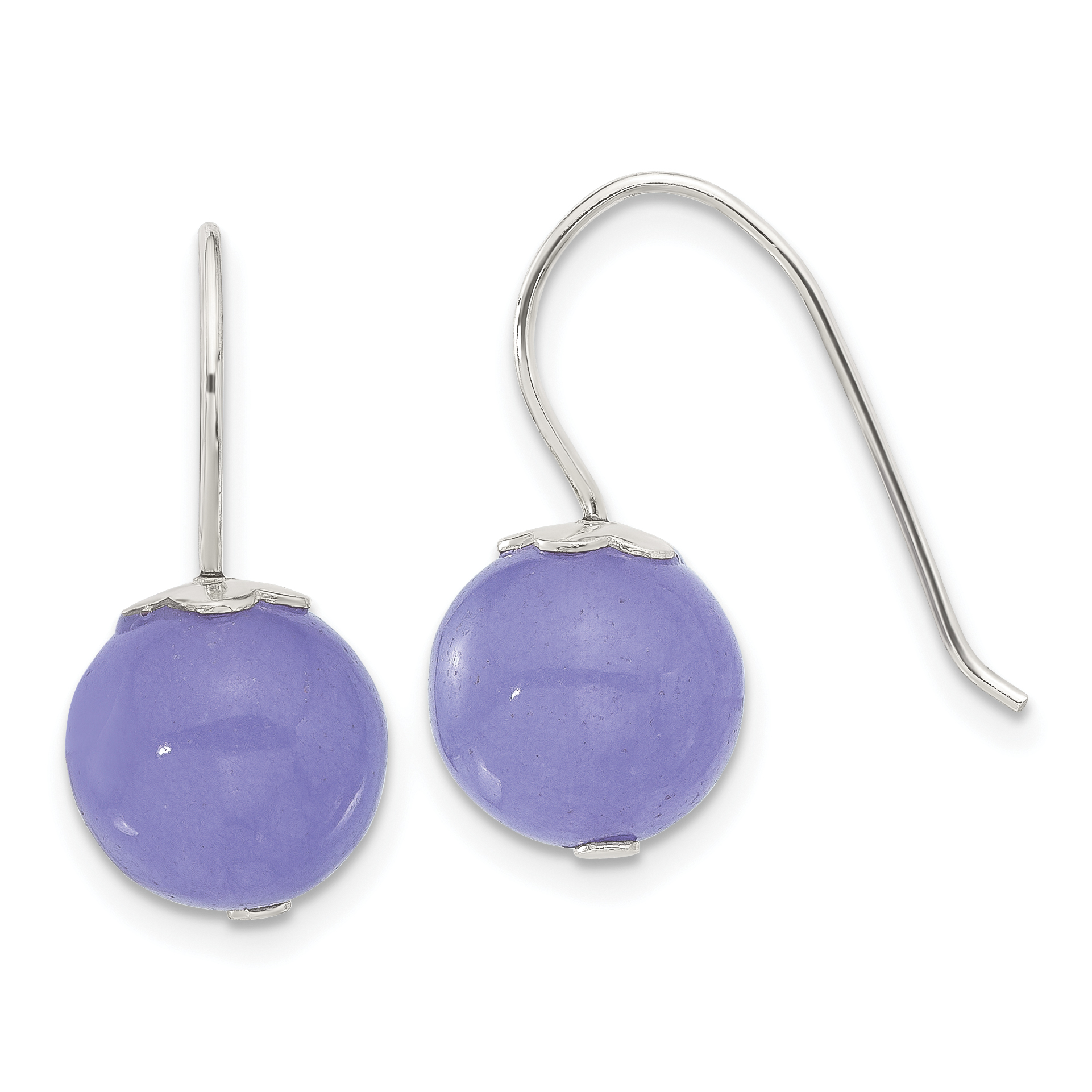 Sterling Silver Polished 10mm Periwinkle Jade Dangle Earrings (QE17299)
