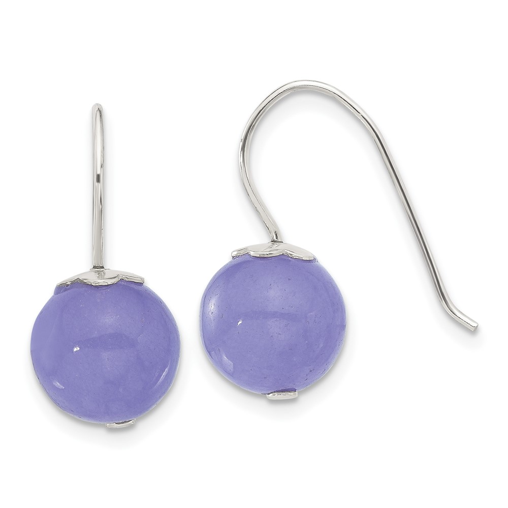 Sterling Silver Polished 10mm Periwinkle Jade Dangle Earrings (QE17299)