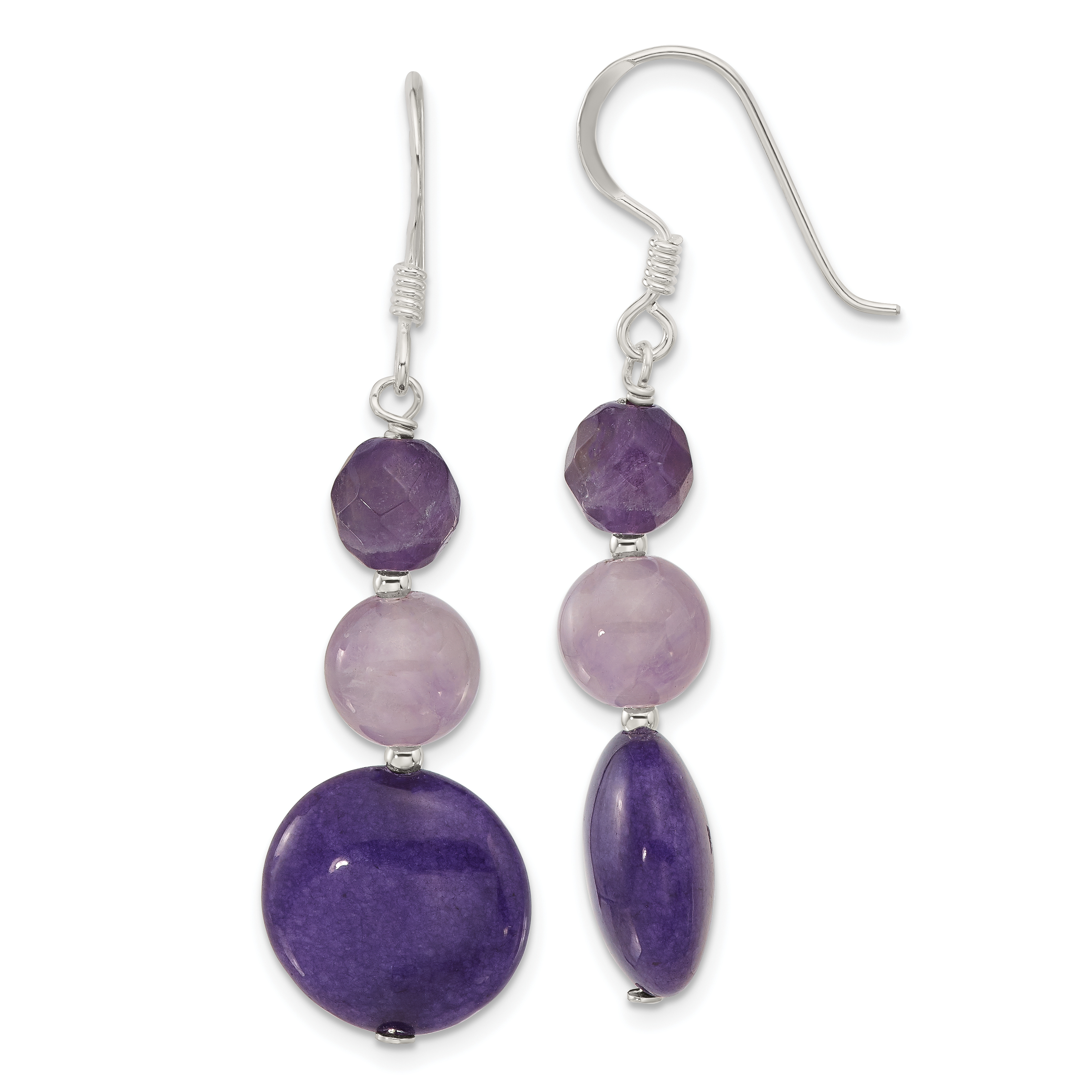 Sterling Silver Polished Amethyst and Purple Quartz Dangle Earrings (QE17302)