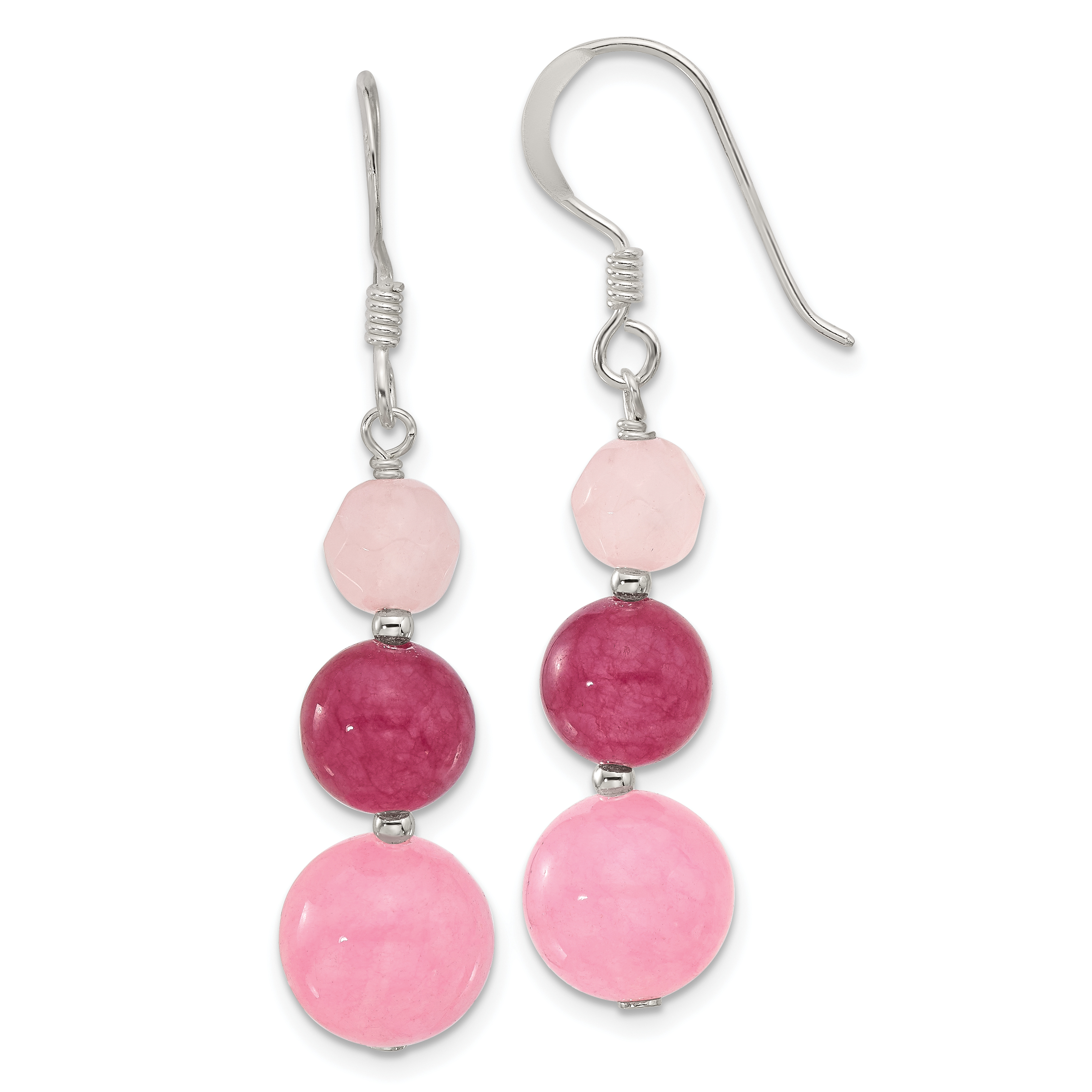Sterling Silver Polished Pink/Rose/Strawberry Quartz Dangle Earrings (QE17309)