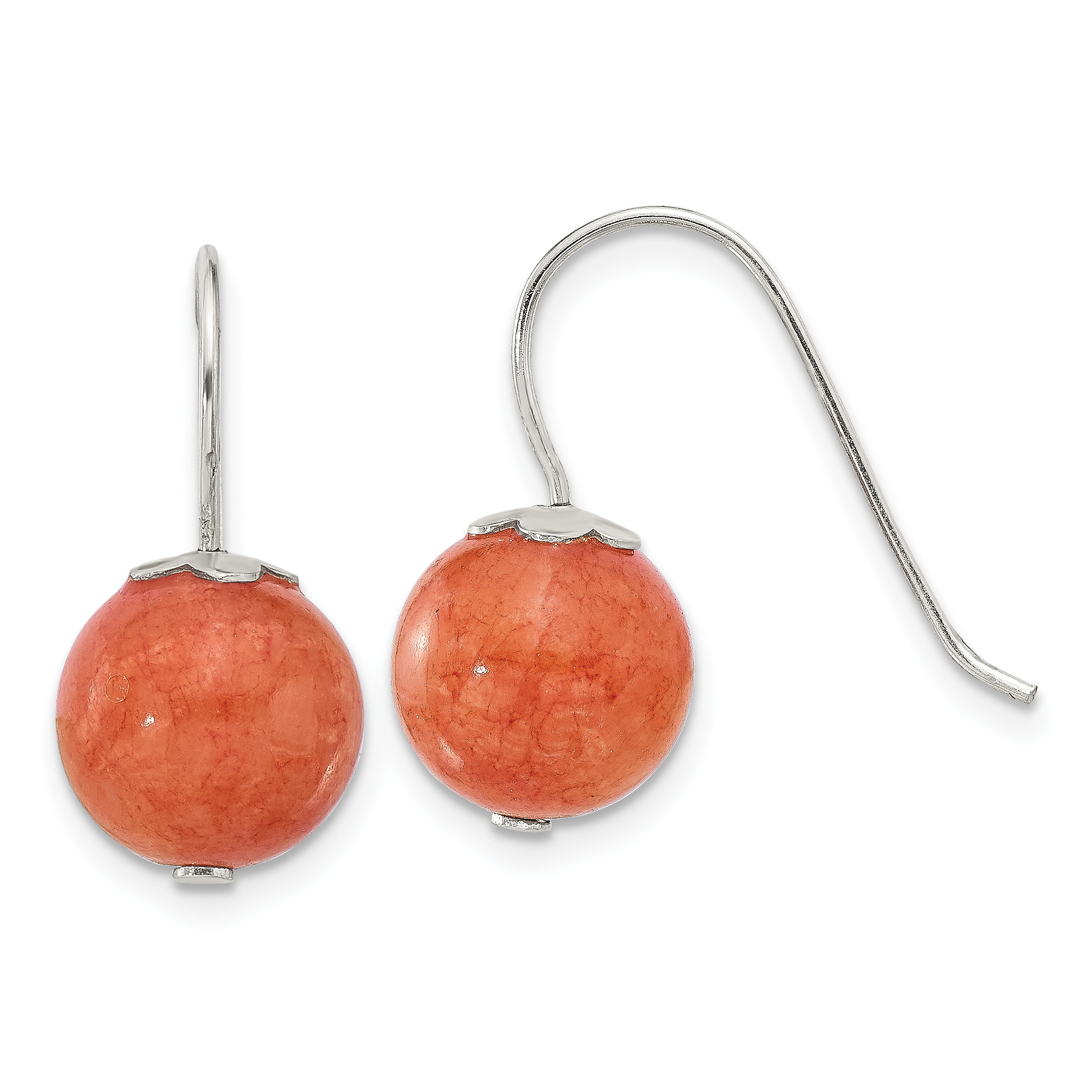 Sterling Silver Polished 10mm Orange Quartz Dangle Earrings (QE17314)