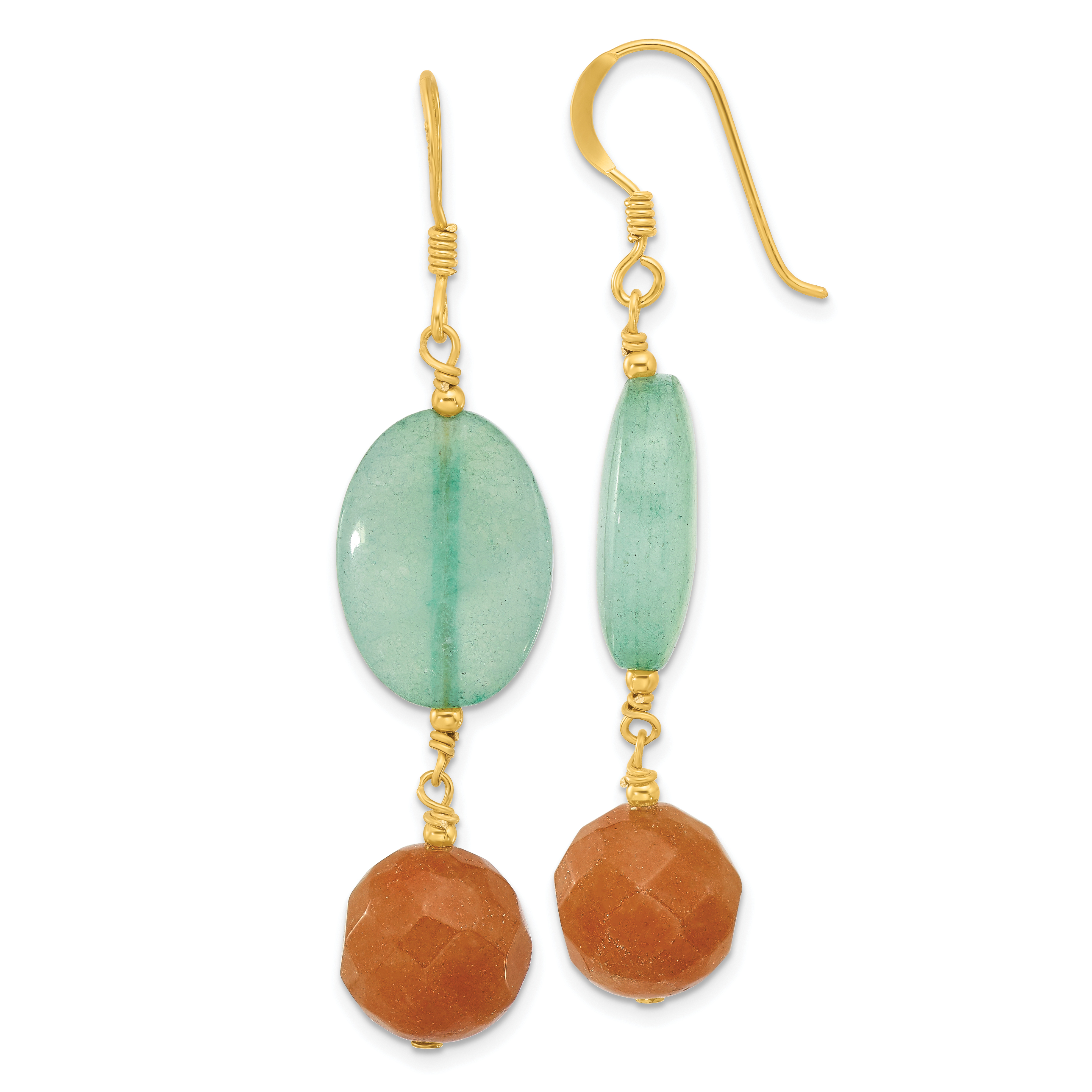 Sterling Silver Gold-plated Red Aventurine and Blue Quartz Dangle Earrings (QE17318)