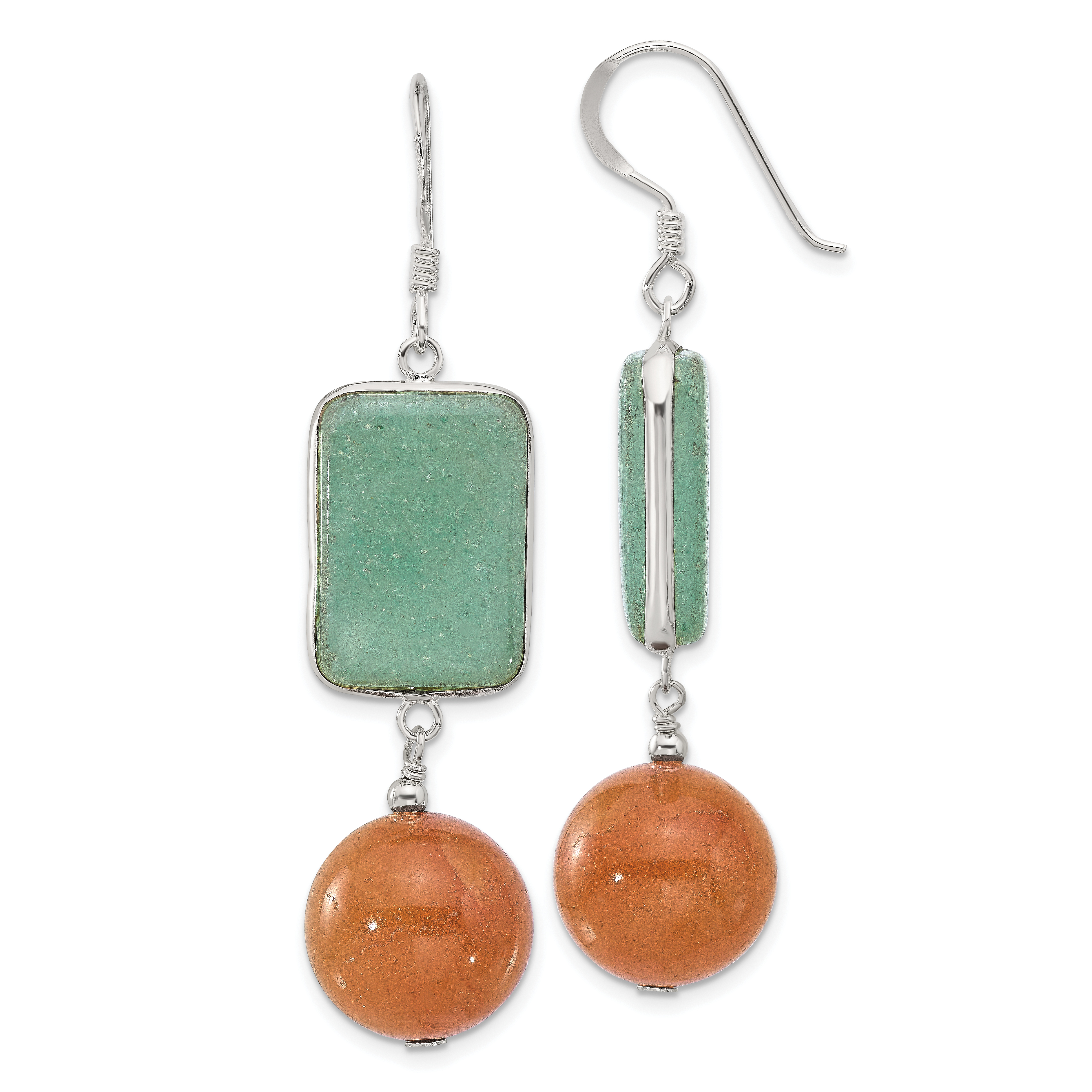 Sterling Silver Polished Green and Red Aventurine Dangle Earrings (QE17319)