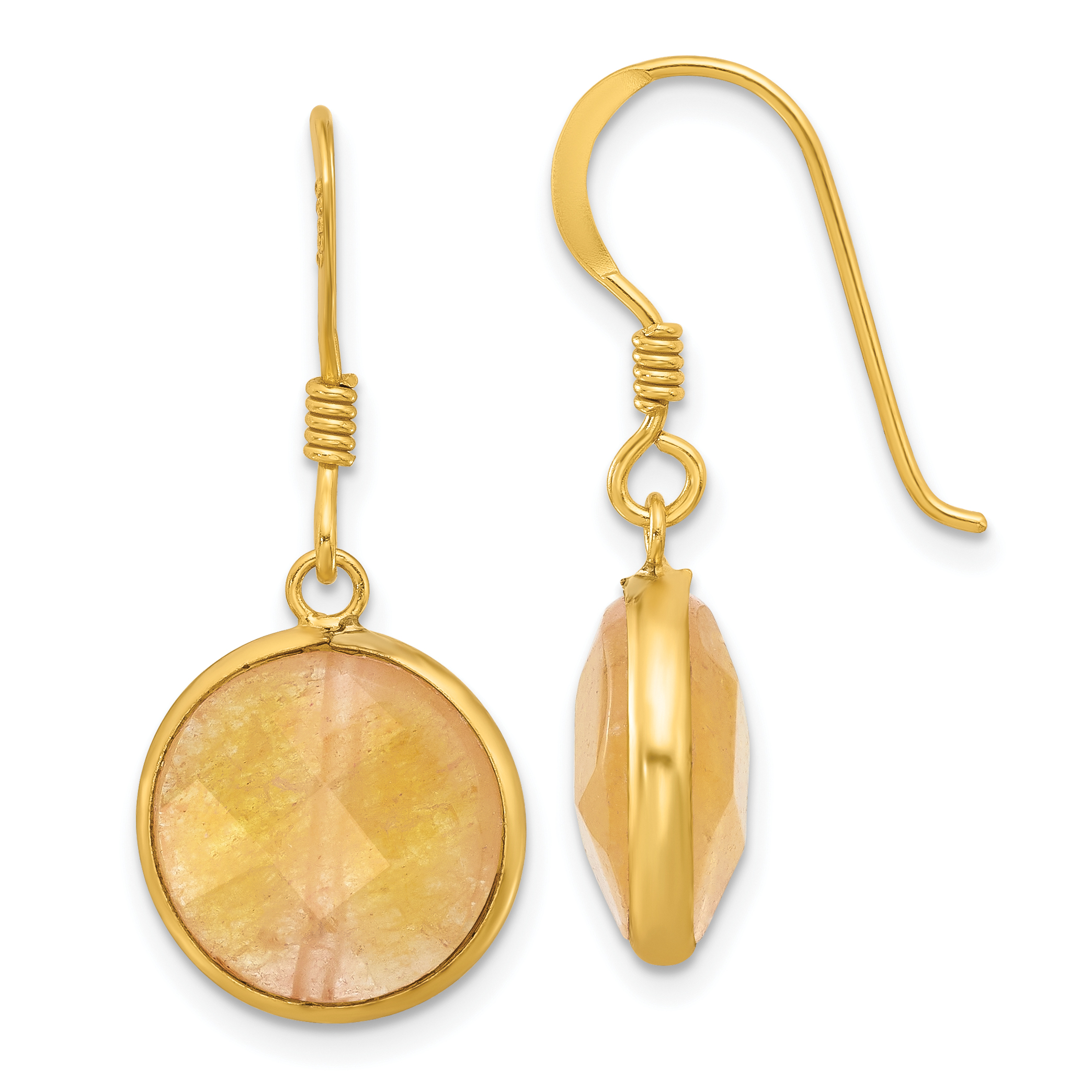Sterling Silver Gold-plated Polished Round Red Aventurine Dangle Earrings (QE17327)