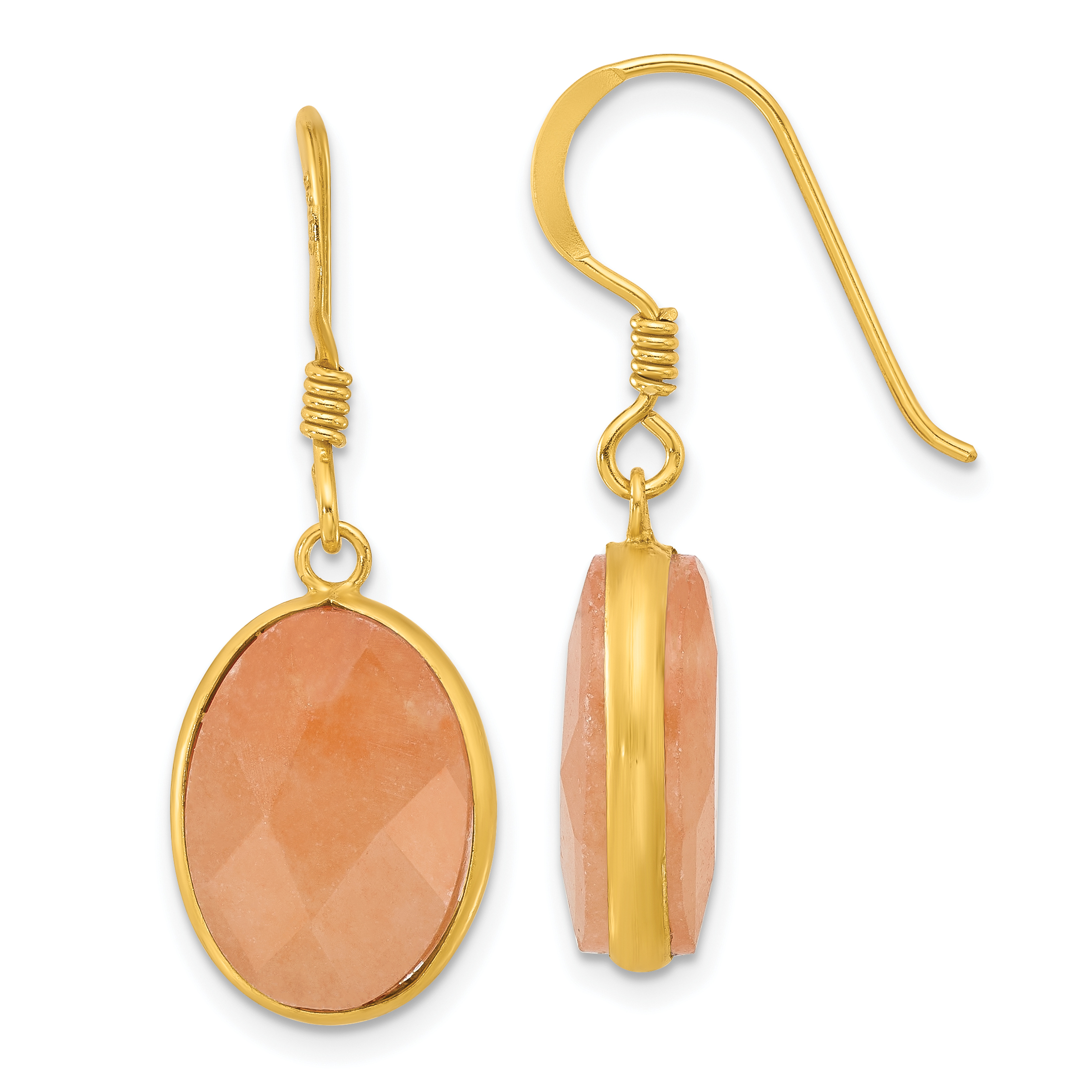 Sterling Silver Gold-plated Polished Oval Red Aventurine Dangle Earrings (QE17329)