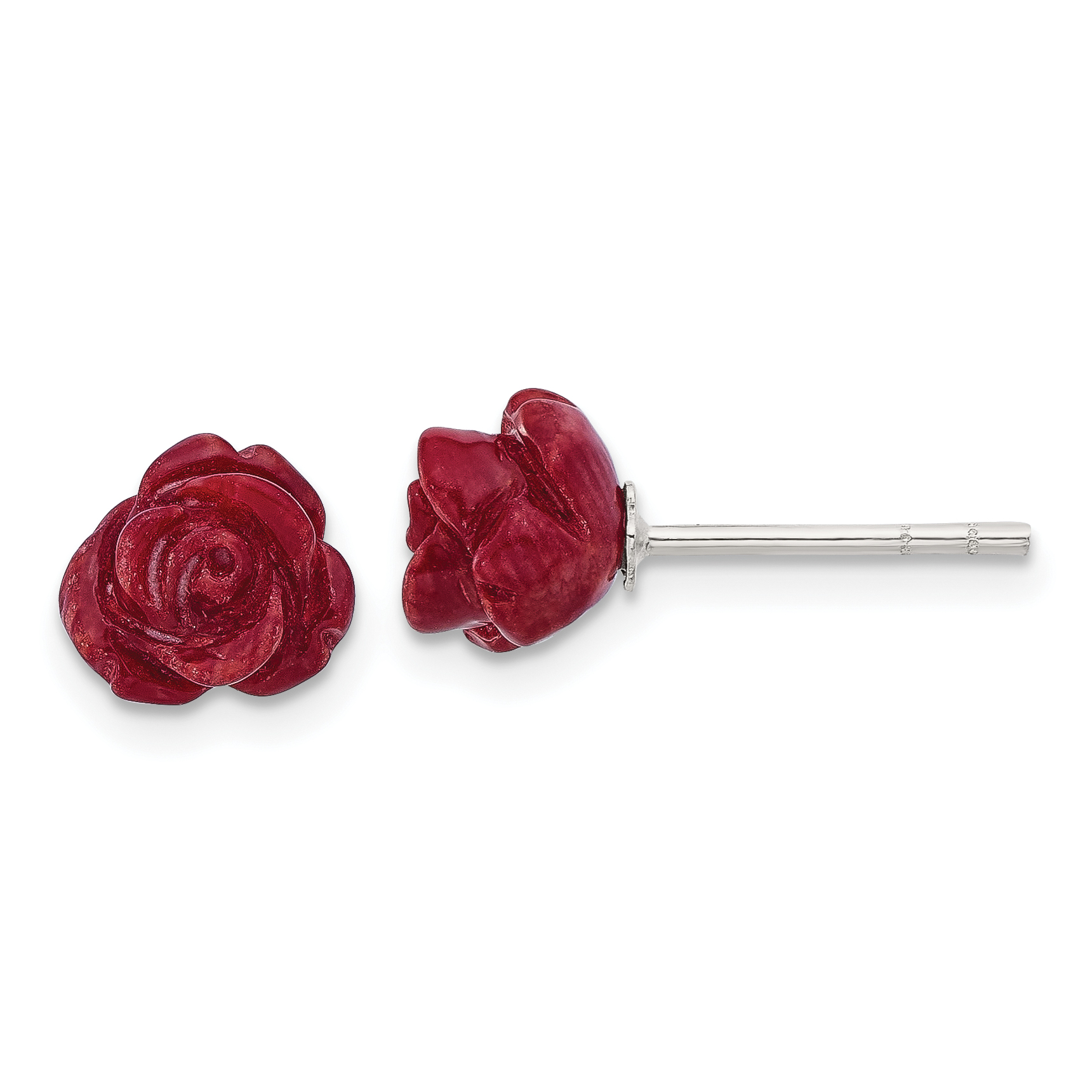 Sterling Silver Polished Red Coral Rose Post Earrings (QE17333)