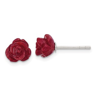 Sterling Silver Polished Red Coral Rose Post Earrings