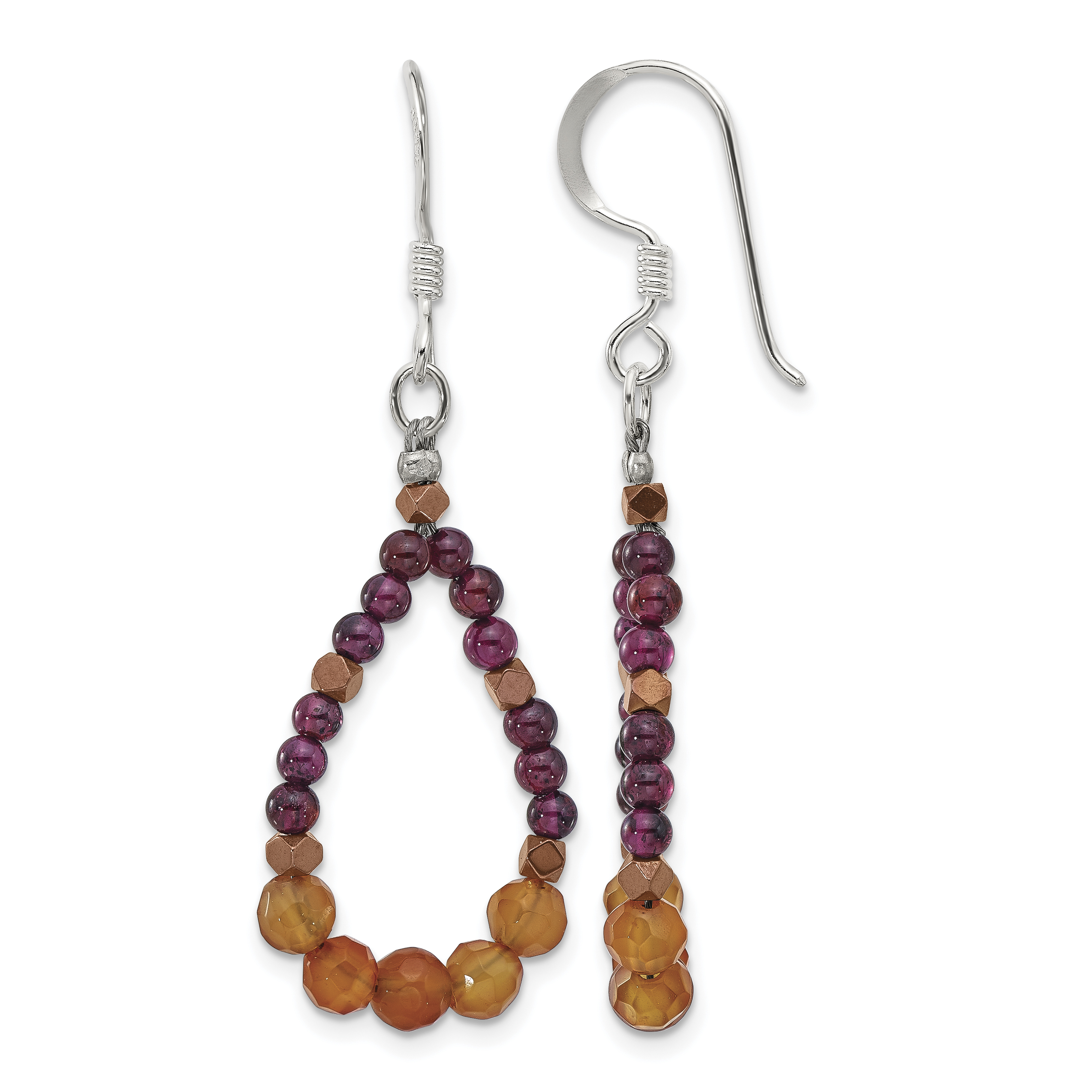 Sterling Silver Carnelian/Garnet/Hematite Teardrop Dangle Earrings (QE17338)