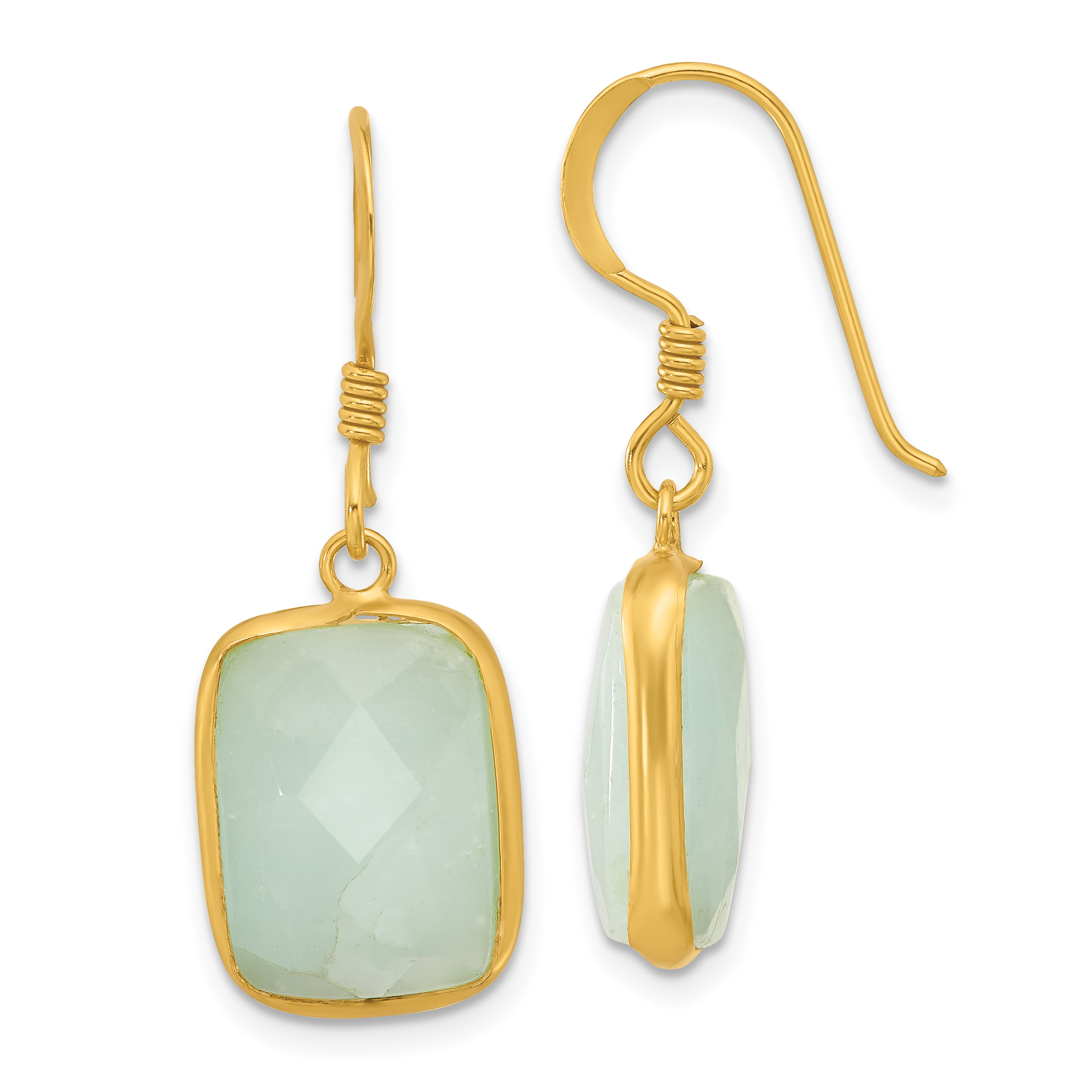 Sterling Silver Gold-plated Polished Rectangular Amazonite Dangle Earrings (QE17345)
