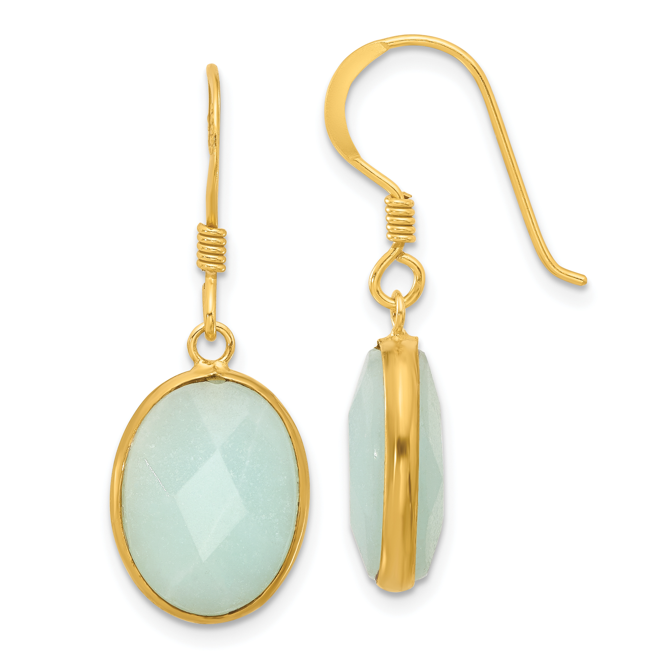 Sterling Silver Gold-plated Polished Oval Amazonite Dangle Earrings (QE17346)