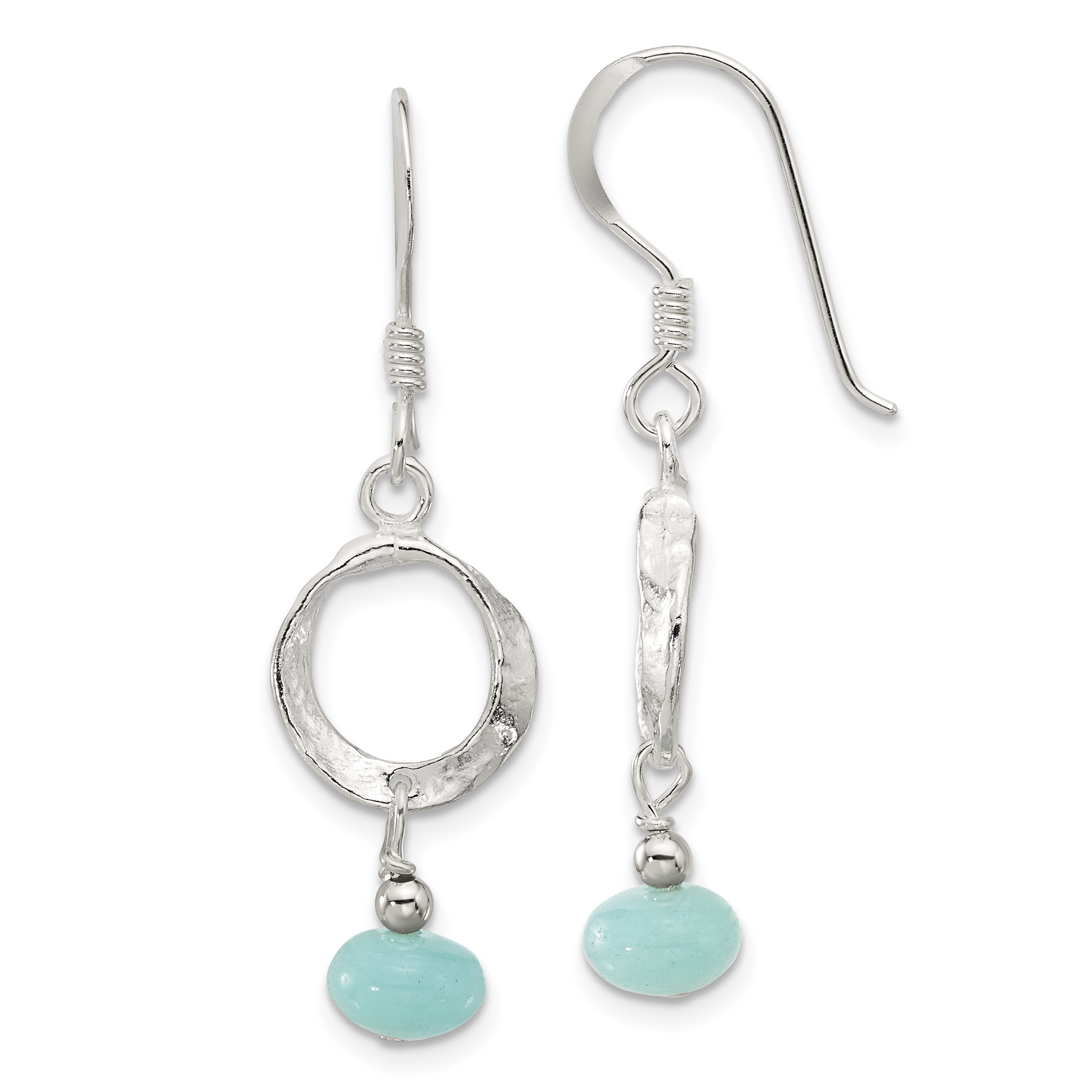 Sterling Silver Polished & Textured Circle Amazonite Dangle Earrings (QE17362)