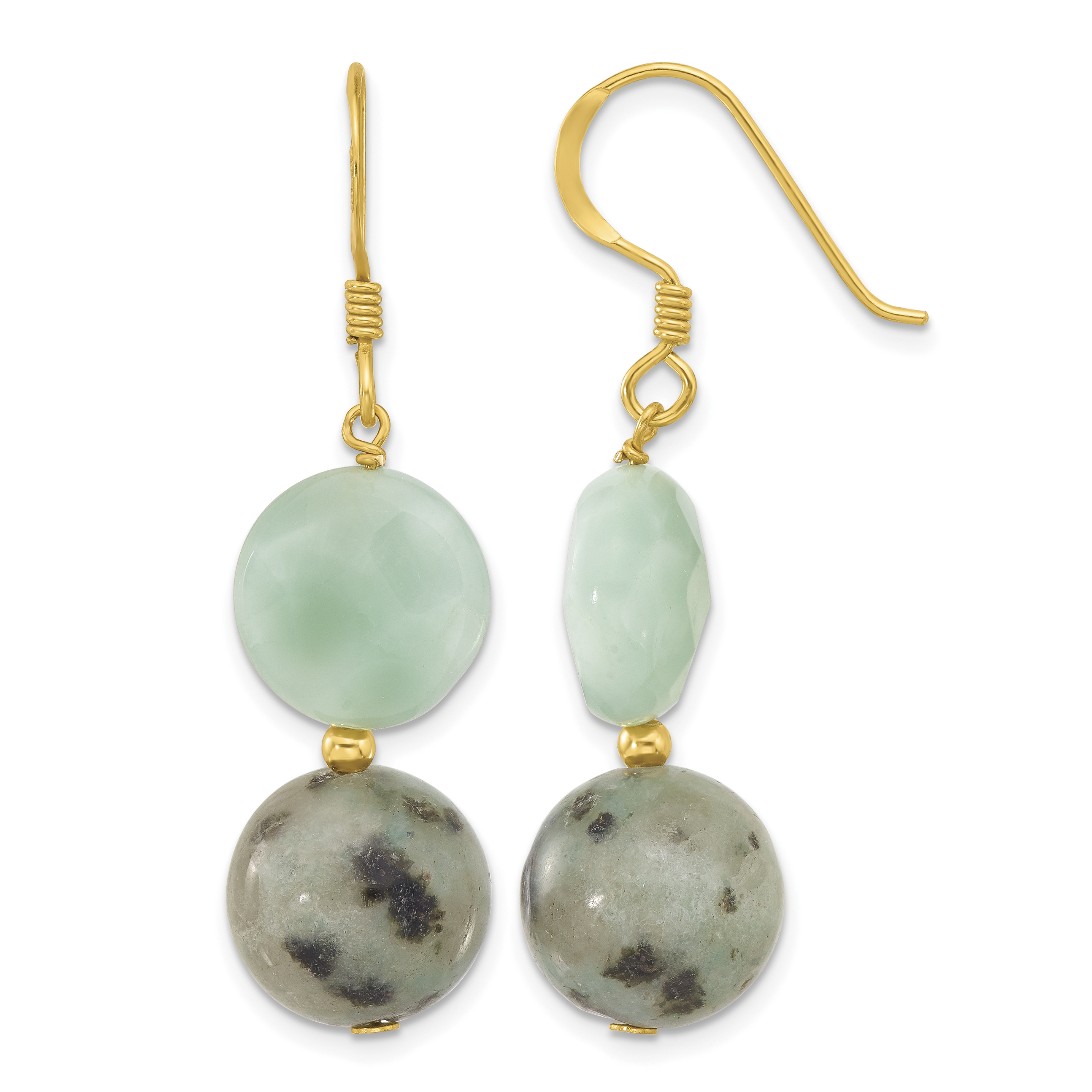 Sterling Silver Gold-plated Polished Amazonite/Kiwi Jasper Dangle Earrings (QE17372)