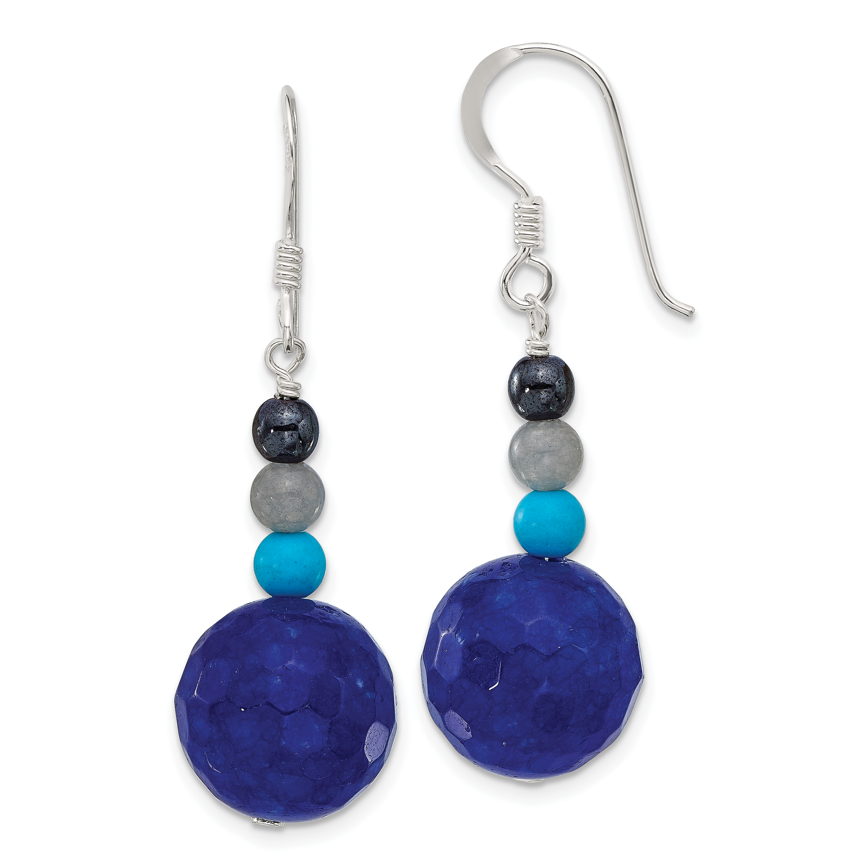 Sterling Silver Hematite/Agate/Quartz/Recon. Magnesite Dangle Earrings (QE17381)