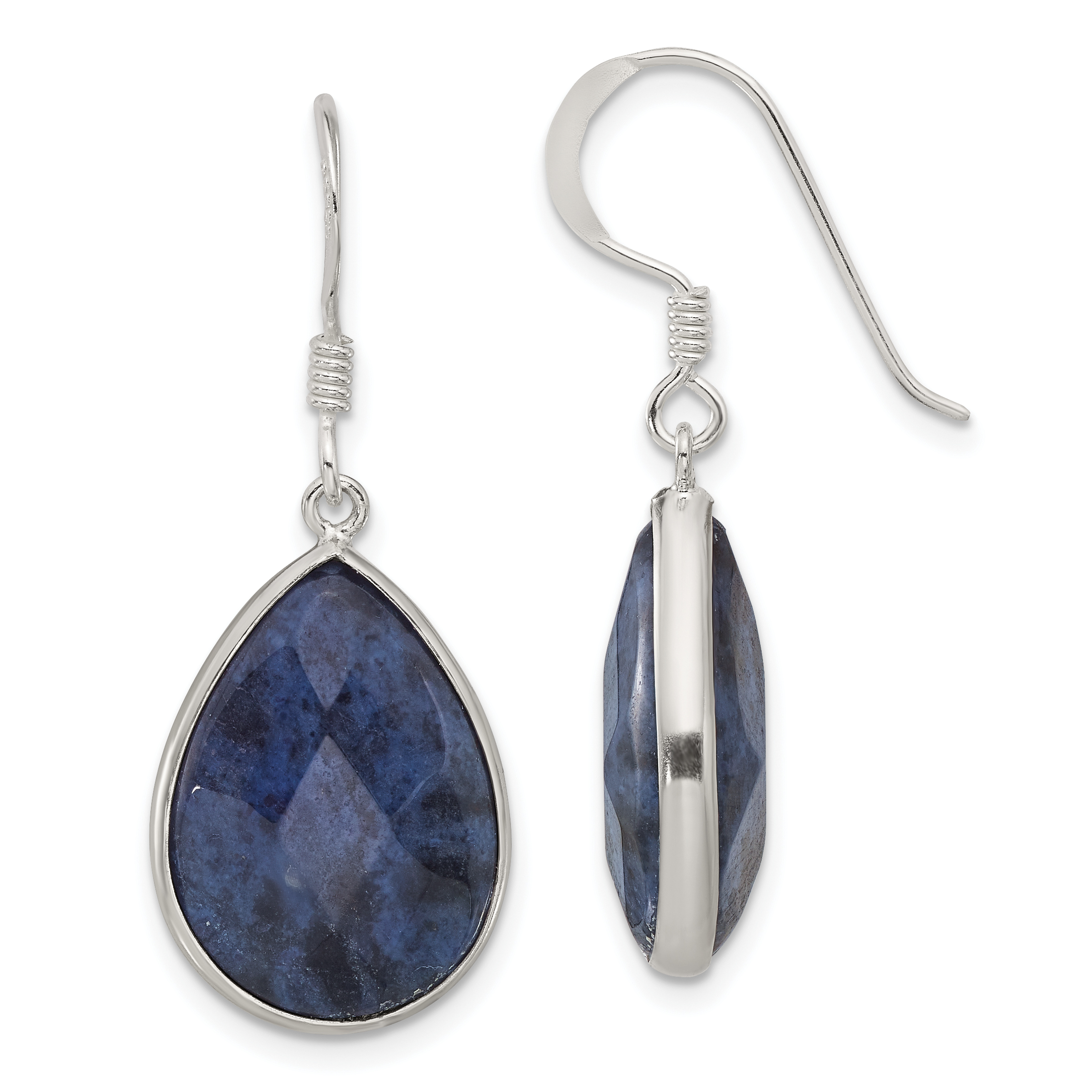 Sterling Silver Polished Faceted Lapis Teardrop Dangle Earrings (QE17382)
