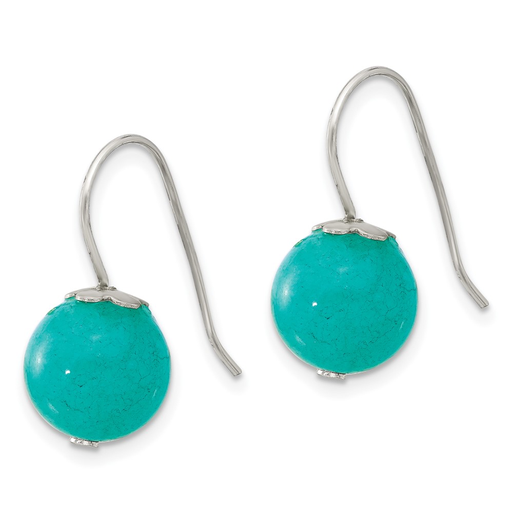 Sterling Silver Polished 10mm Round Blue/Green Jade Dangle Earrings (QE17385)