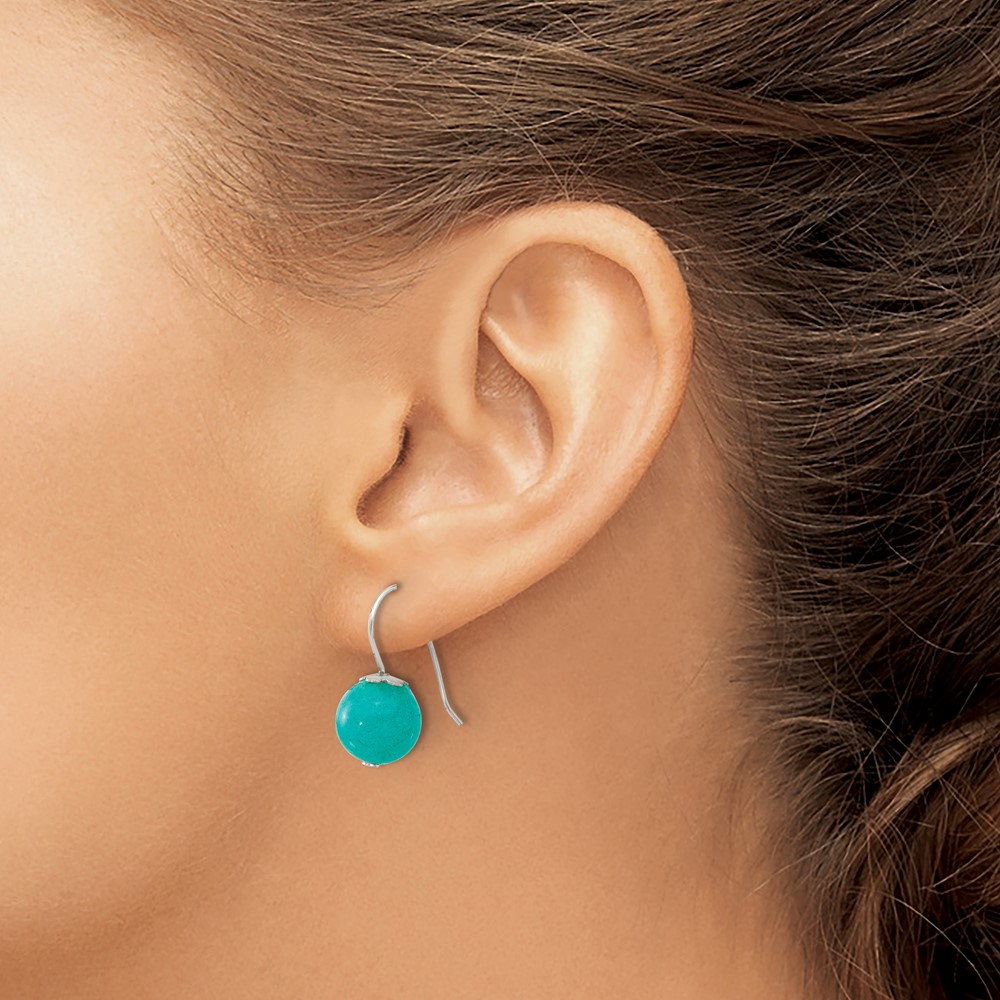 Sterling Silver Polished 10mm Round Blue/Green Jade Dangle Earrings (QE17385)