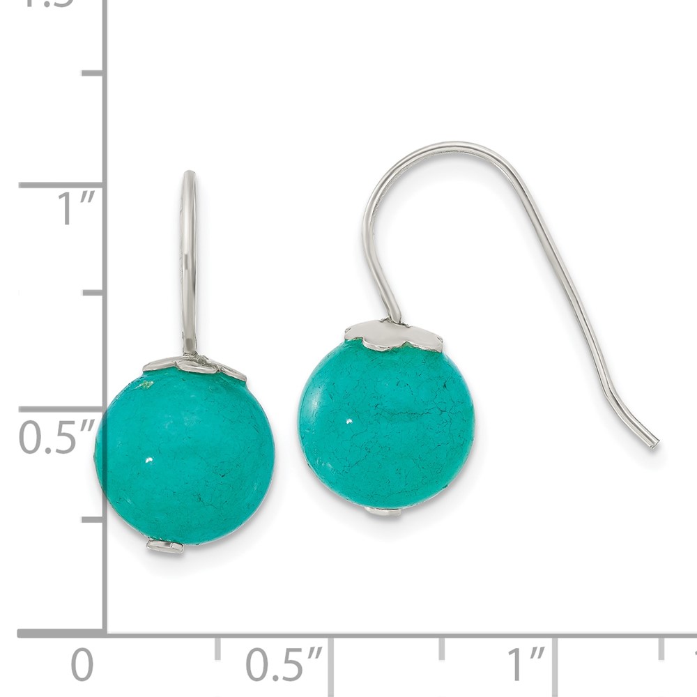 Sterling Silver Polished 10mm Round Blue/Green Jade Dangle Earrings (QE17385)