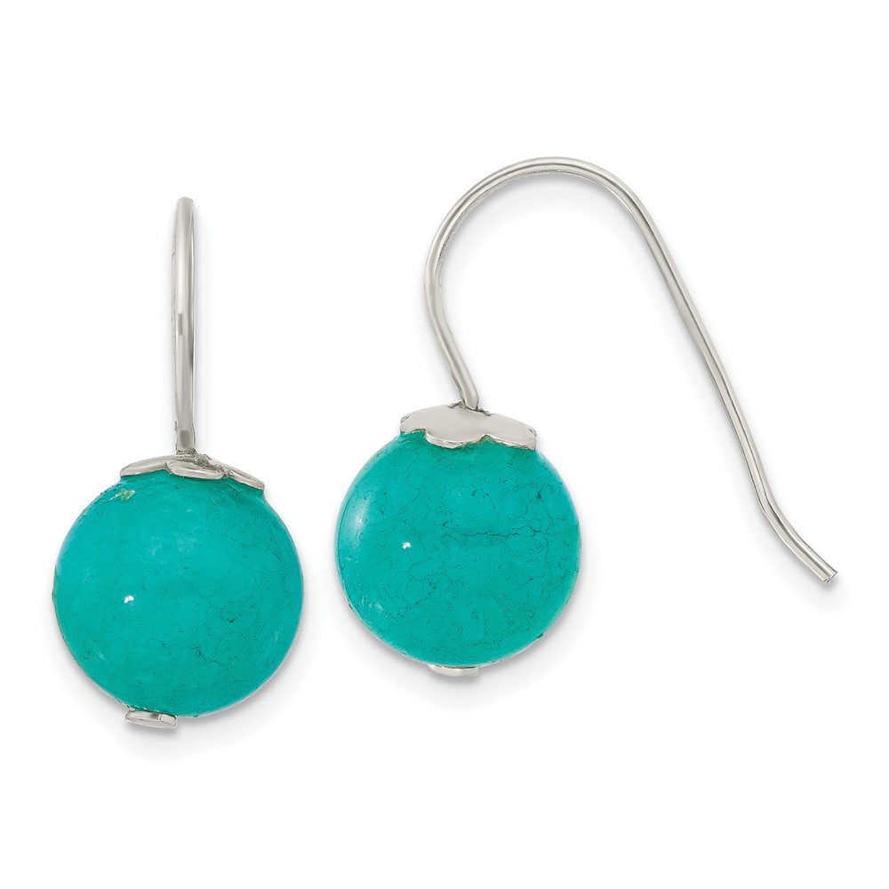 Sterling Silver Polished 10mm Round Blue/Green Jade Dangle Earrings (QE17385)