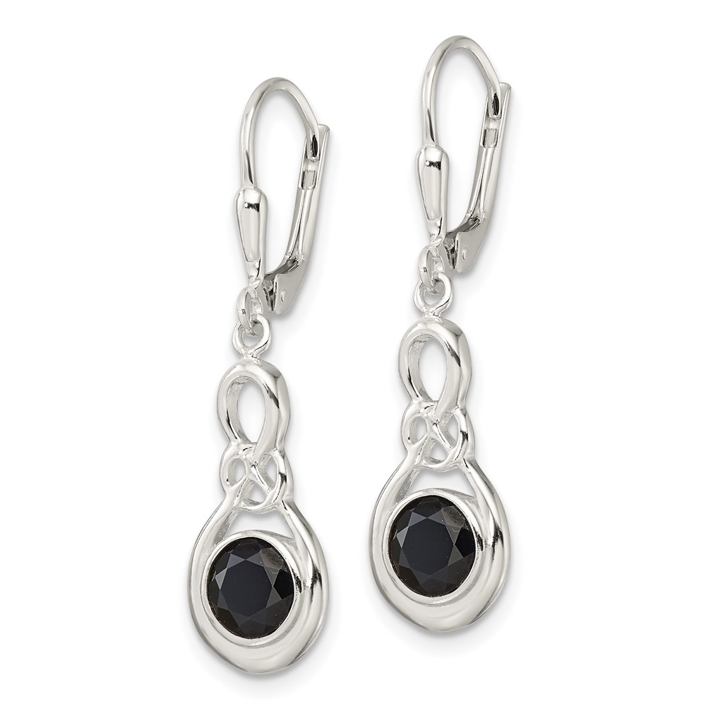 Sterling Silver Polished Onyx Knot Leverback Dangle Earrings (QE17402)