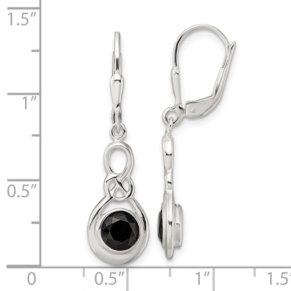 Sterling Silver Polished Onyx Knot Leverback Dangle Earrings (QE17402)