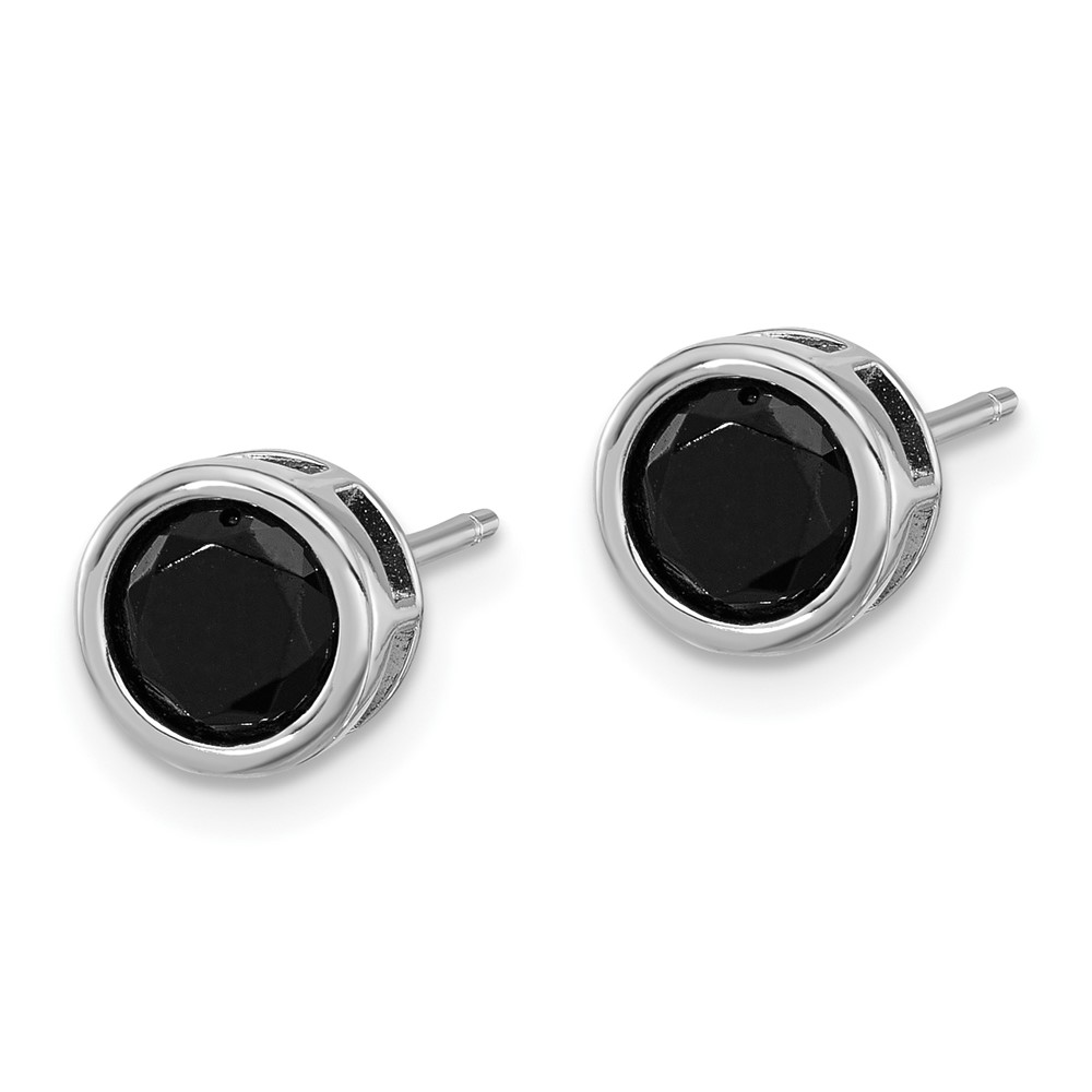 Sterling Silver Rhodium-plated Polished Black Spinel Bezel Stud Earrings (QE17405)