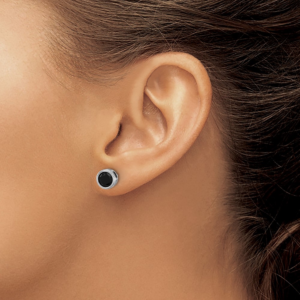 Sterling Silver Rhodium-plated Polished Black Spinel Bezel Stud Earrings (QE17405)