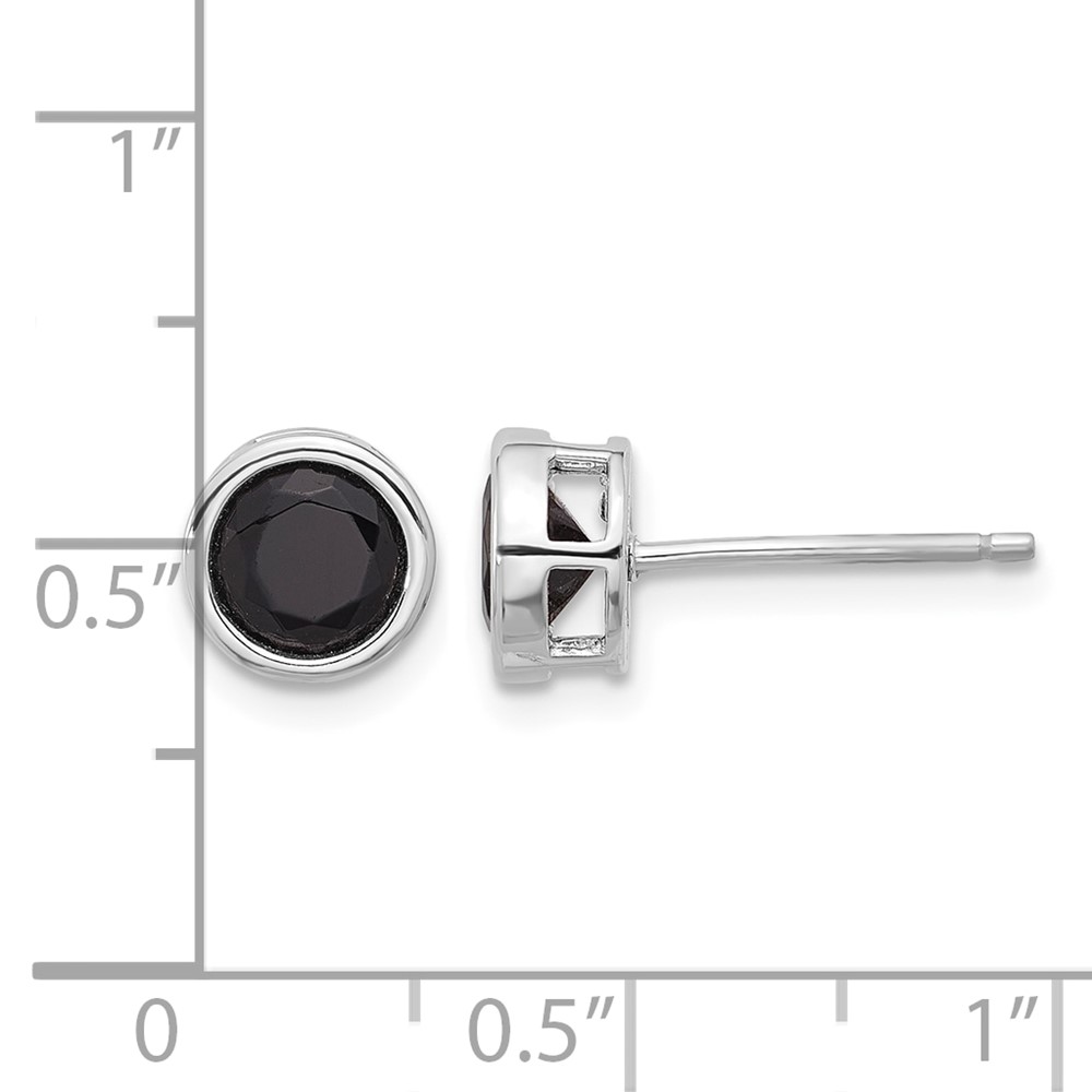 Sterling Silver Rhodium-plated Polished Black Spinel Bezel Stud Earrings (QE17405)