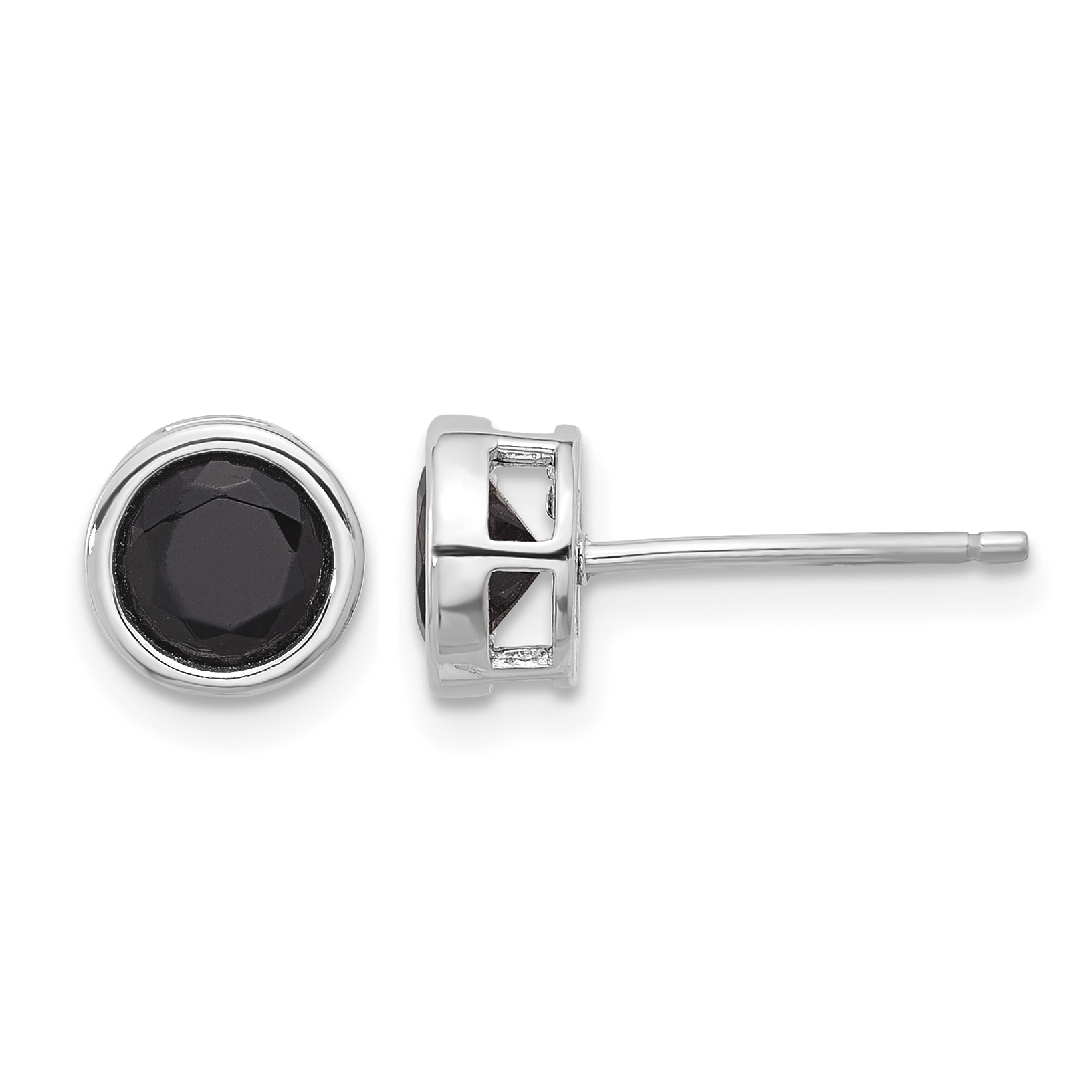 Sterling Silver Rhodium-plated Polished Black Spinel Bezel Stud Earrings (QE17405)